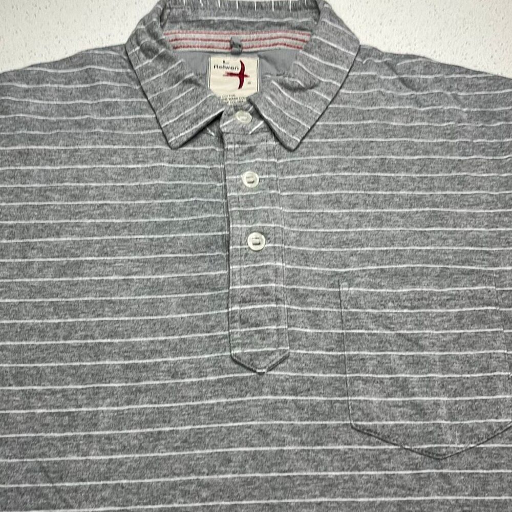 Relwen 100% Cotton Striped Grey Single Pocket Polo Shirt Mens Large